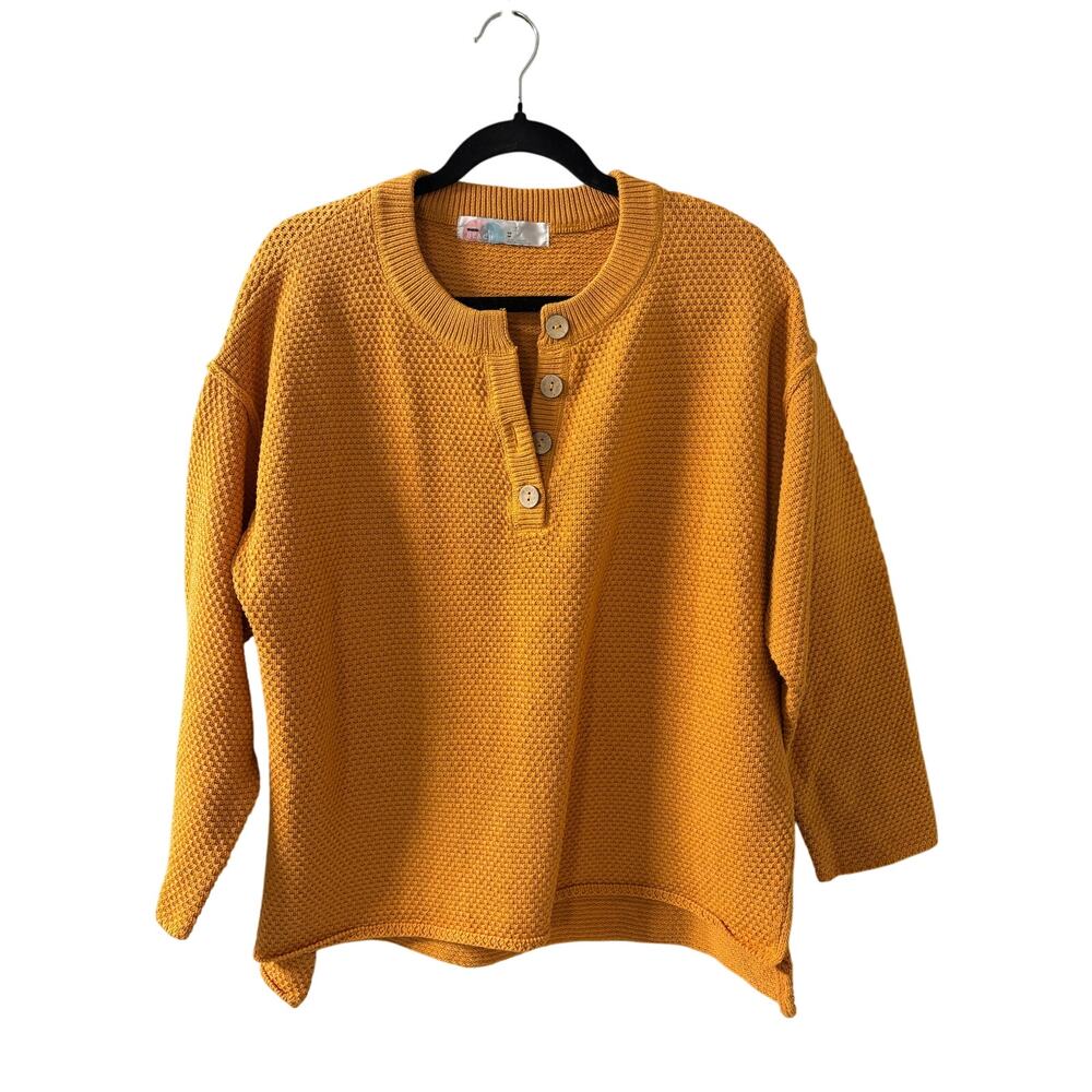 Free People Beach Sz XS Hailee Yellow Waffle Knit Oversized Pullover‎ Sweater